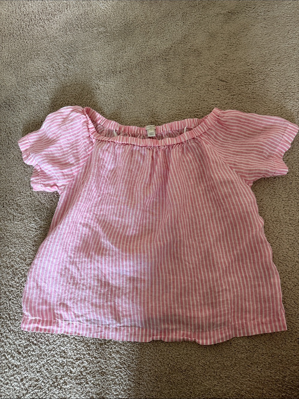 J. Crew Pink and White Striped Off-Shoulder Tee